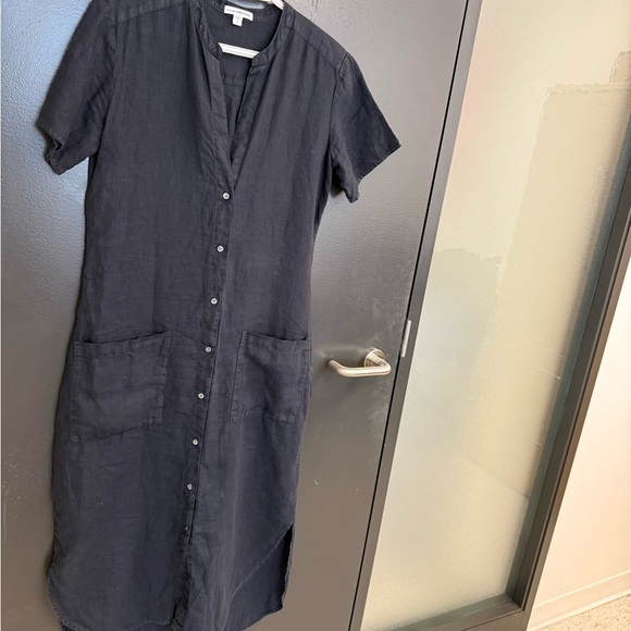 James Perse M GUC/EUC linen deep navy full length dress shirt dress - Picture 3 of 15
